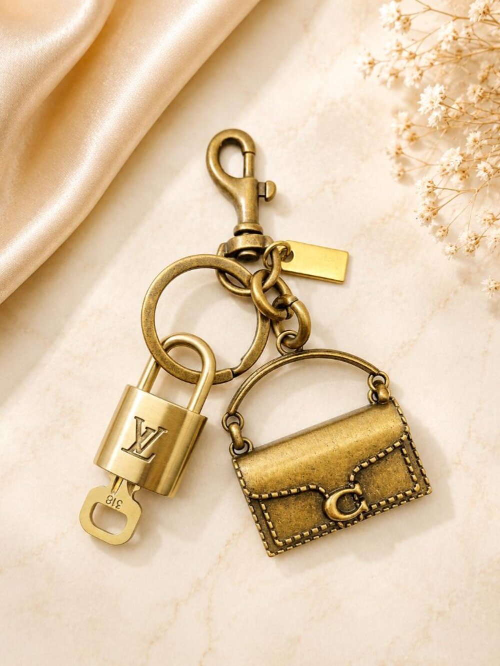 LV Gold Padlock 🔑 Authentic Louis Vuitton Charm + Unbranded Bag Keychain